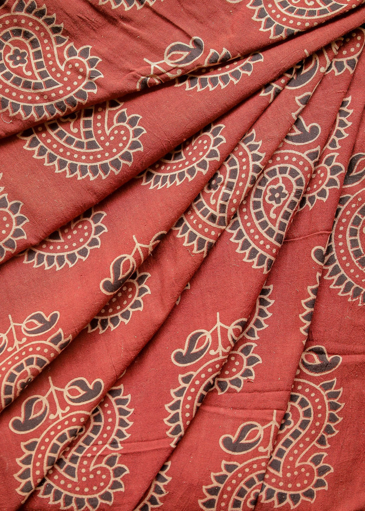 Light Maroon Paisley Block Printed Ajrakh Cotton  Fabric