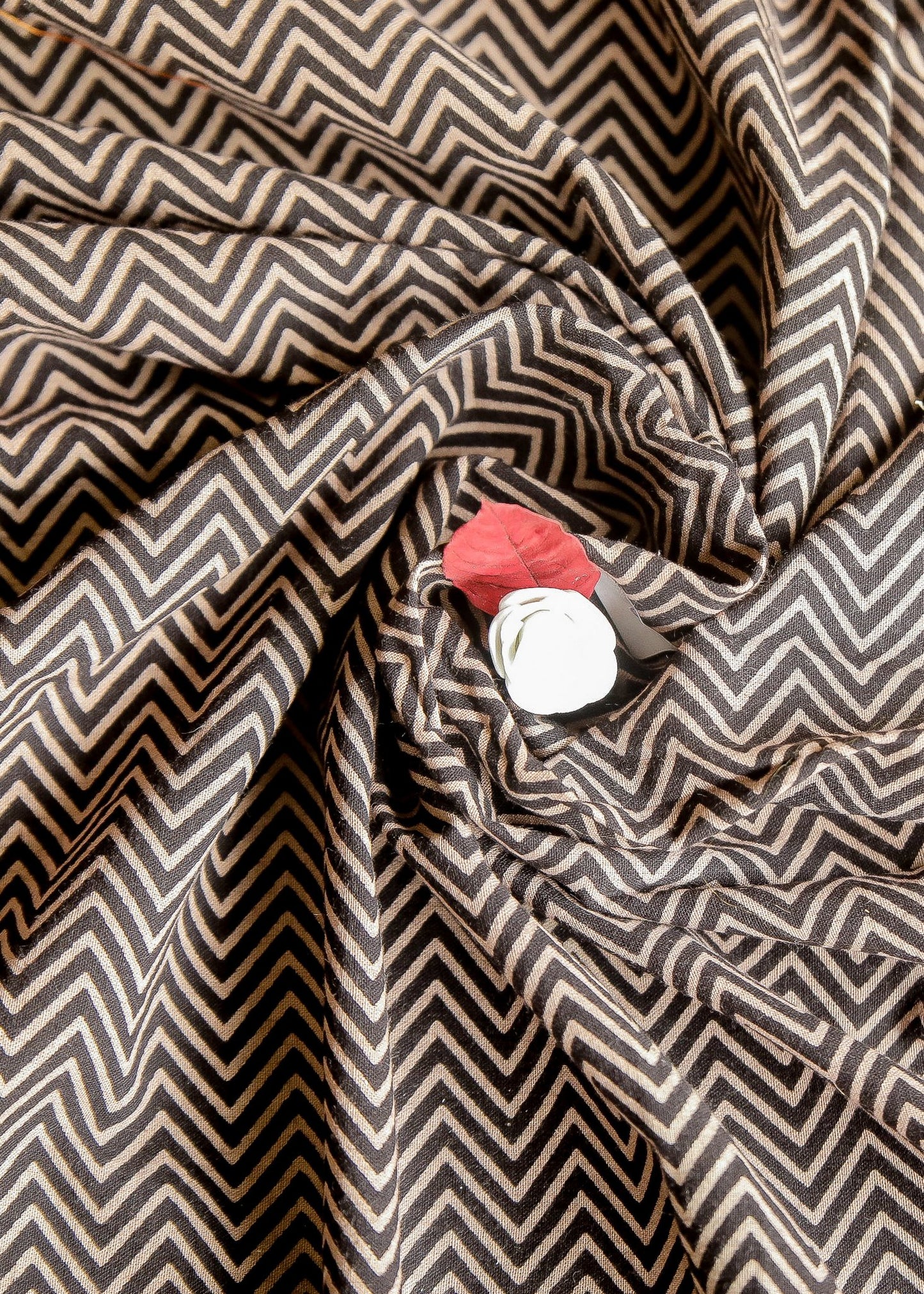 Black Block Printed Ajrakh Cotton Fabric with Zig Zag Design