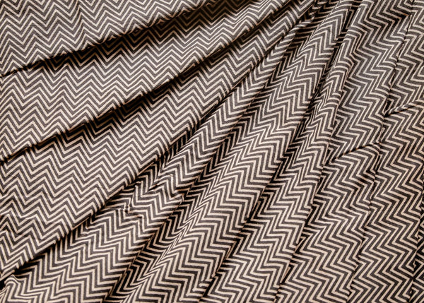 Black Block Printed Ajrakh Cotton Fabric with Zig Zag Design