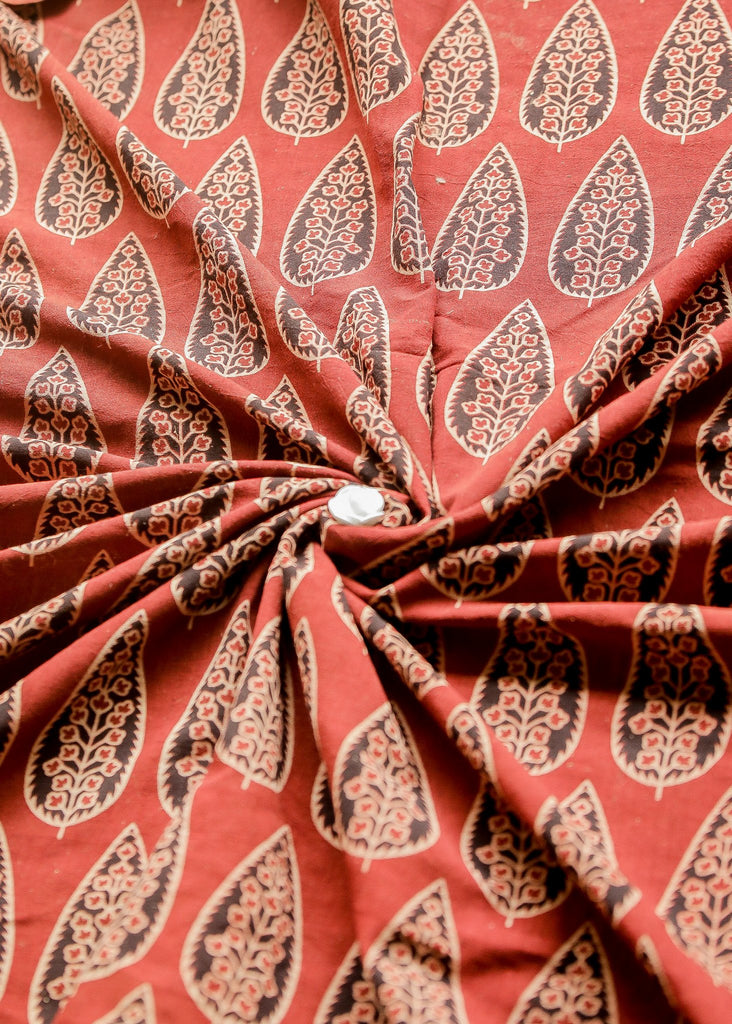 Maroon Butta Block Printed Ajrakh Cotton Fabric