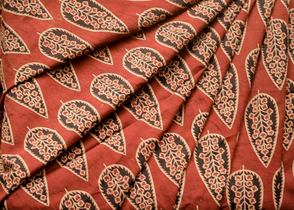Maroon Butta Block Printed Ajrakh Cotton Fabric