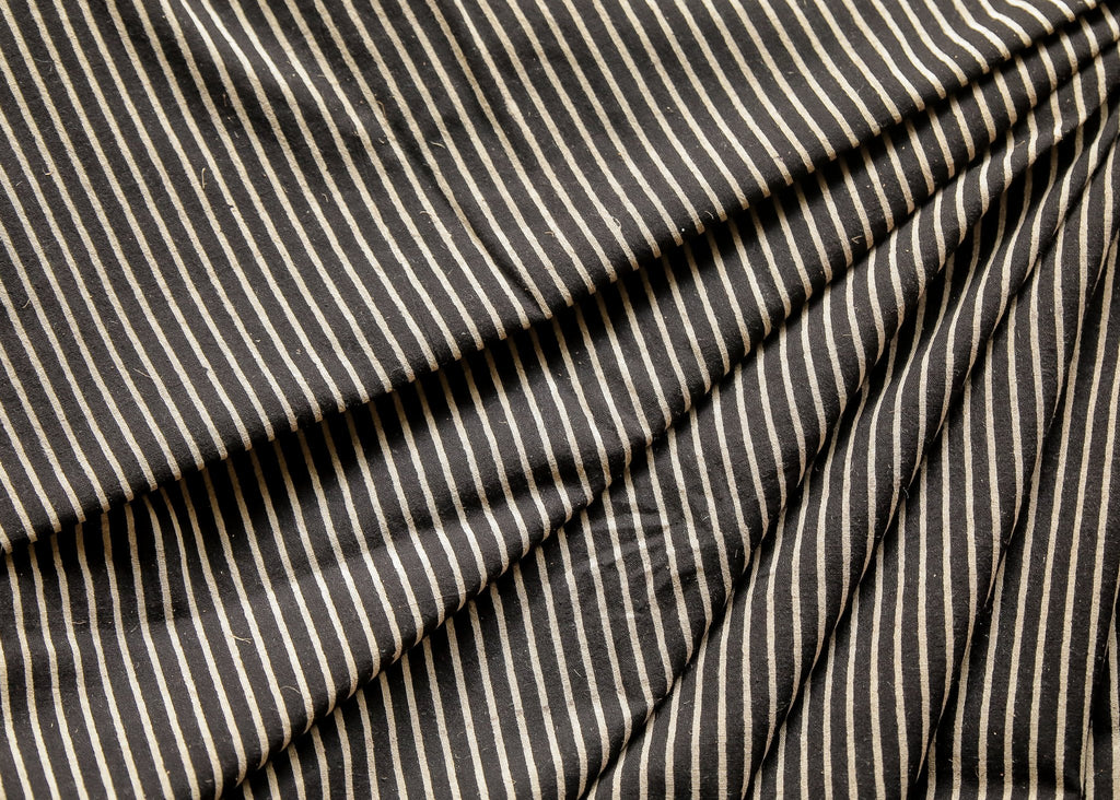 Black Striped  Block Printed Ajrakh Cotton Fabric