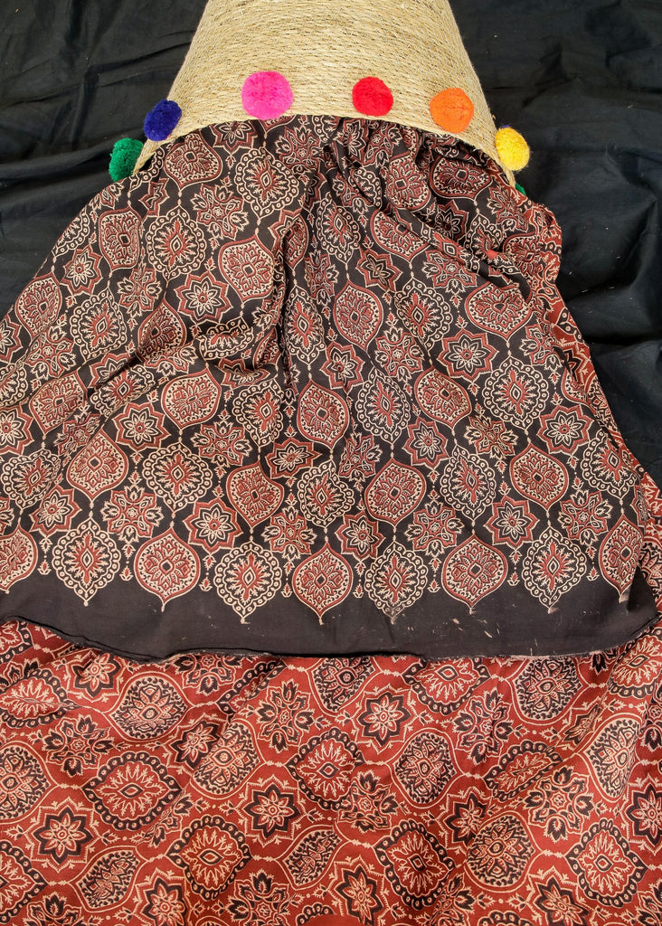 Maroon Block Printed Ajrakh Cotton  Fabric
