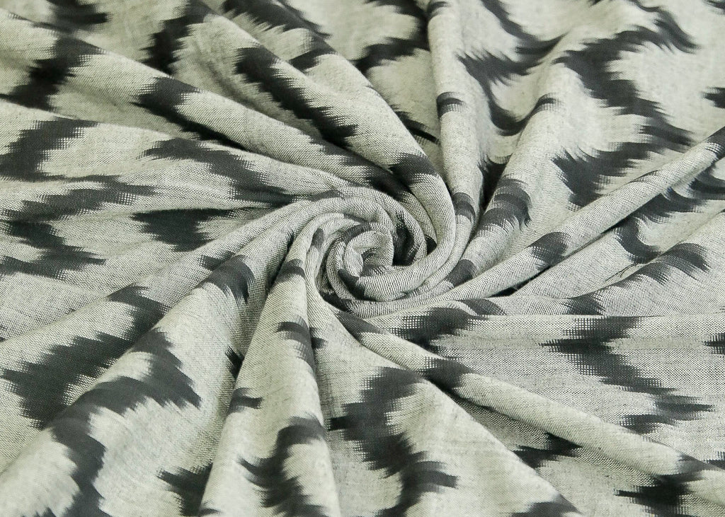 Black Zig Zag design on Grey Ikat Cotton fabric