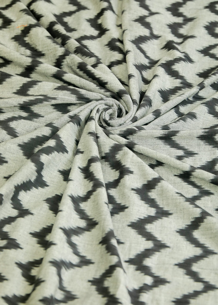 Black Zig Zag design on Grey Ikat Cotton fabric