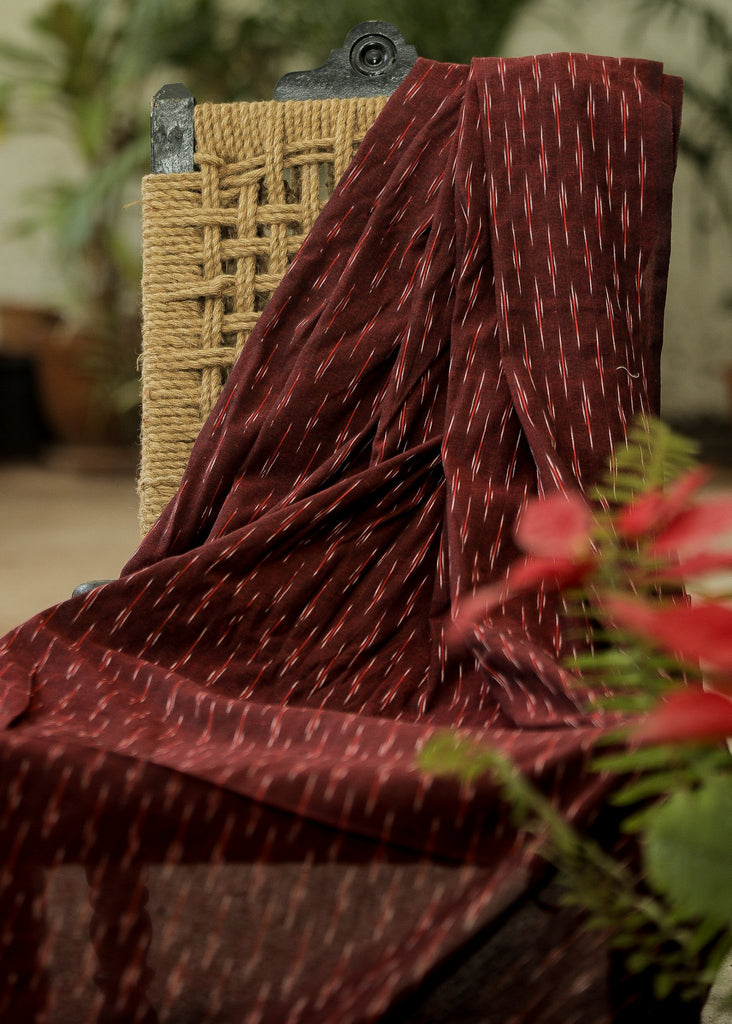 Classy Pure Ikat Cotton Fabric in Maroon