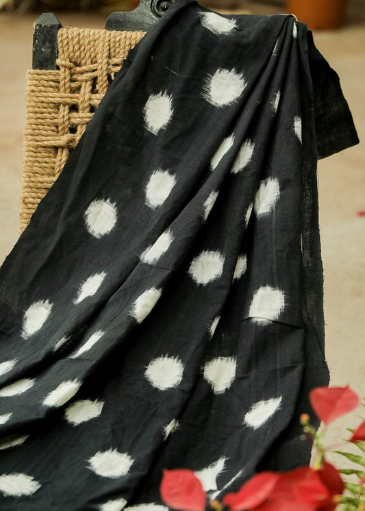 Black & White double Ikat Cotton fabric with Sharp contrast