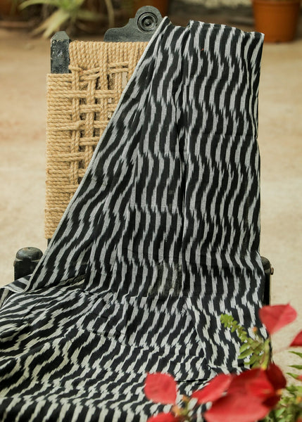 Black & Grey Cotton Line  Ikat fabric