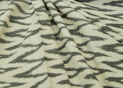 Pure Cotton Ikat Fabric with Black on White  Zig Zag design