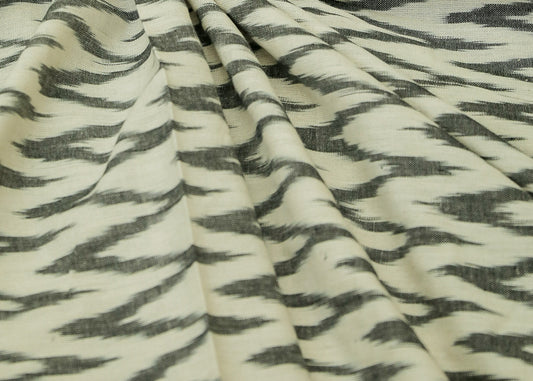 Pure Cotton Ikat Fabric with Black on White  Zig Zag design