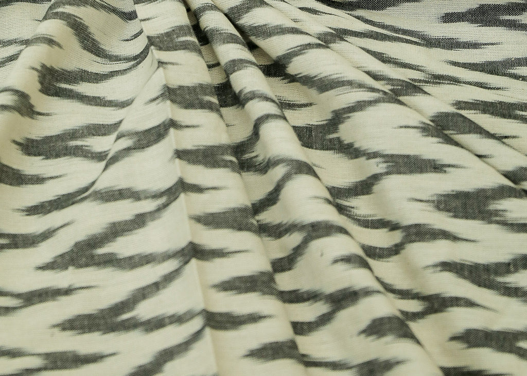 Pure Cotton Ikat Fabric with Black on White  Zig Zag design