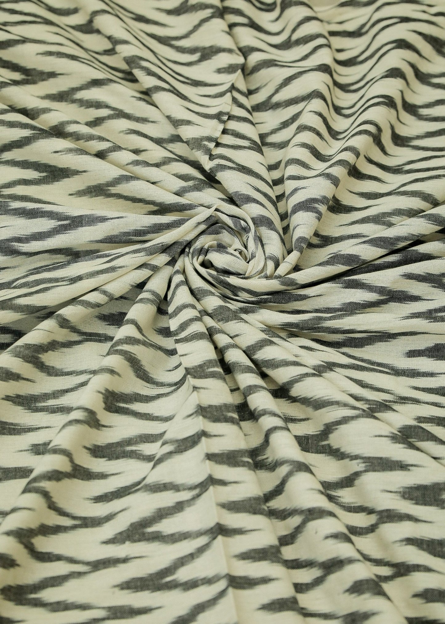 Pure Cotton Ikat Fabric with Black on White  Zig Zag design