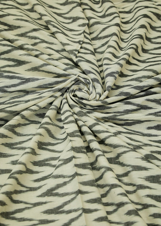 Pure Cotton Ikat Fabric with Black on White  Zig Zag design