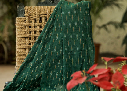 Classy Pure Ikat Cotton Fabric in green Colour