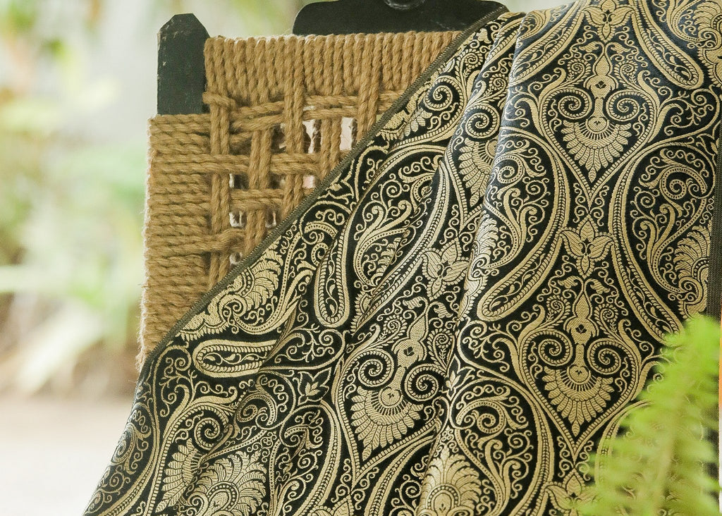 Exclusive Black Banarasi Brocade fabric with Paisley Motifs