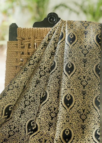 Exclusive Black Banarasi Brocade fabric with peacock motifs