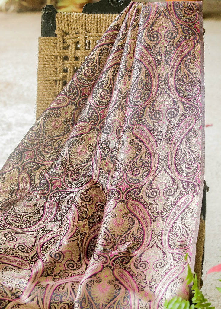 Exclusive Banarasi Brocade fabric with Paisley motifs and Pink Inlays