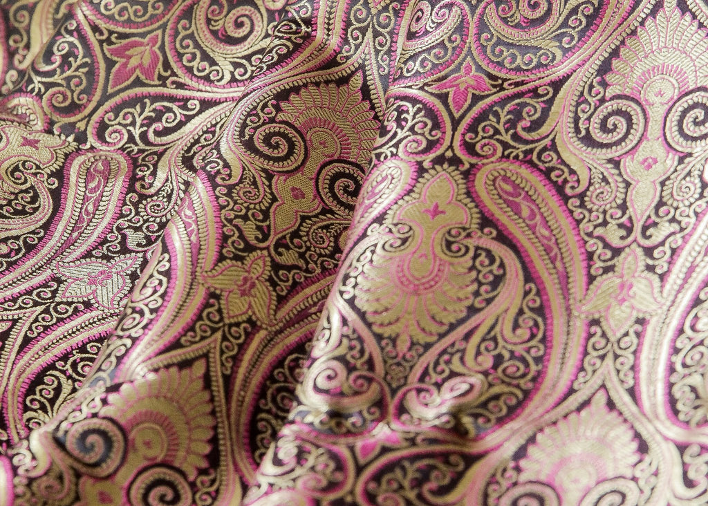 Exclusive Banarasi Brocade fabric with Paisley motifs and Pink Inlays