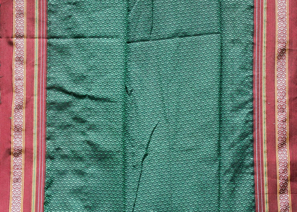 Beautiful Intricate Green Khun  Fabric with contrast border and subtle Sheen