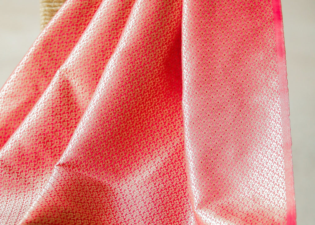Exclusive Golden Red Banarasi Brocade fabric with intricate Motif