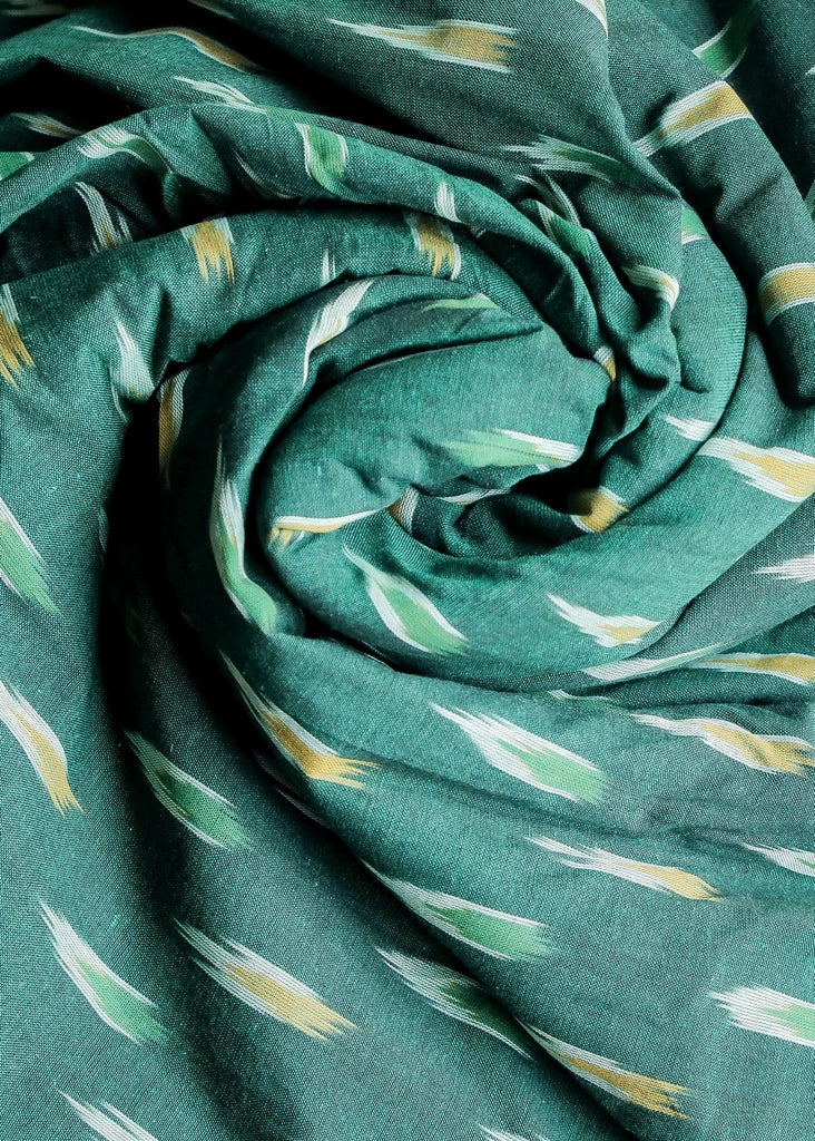 Pure Ikat Cotton Fabric in Bottle Green Colour