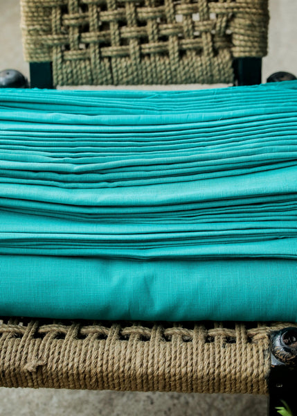 Plain Aqua Pure Cotton Slub Fabric