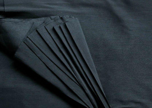 Plain Black Cotton Slub Silk Fabric
