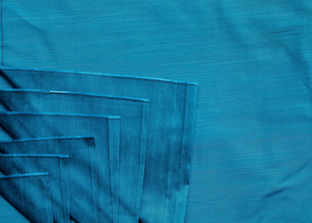Plain Firozi Blue Cotton Slub Silk Fabric