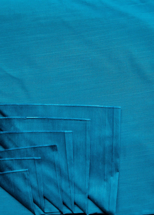 Plain Firozi Blue Cotton Slub Silk Fabric