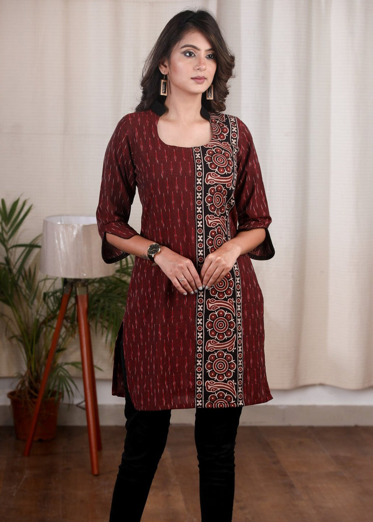 Exclusive cotton Ikat with Ajrakh panel tunic