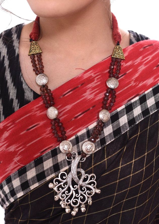 Glass beaded necklace with unique tree pendant - Sujatra