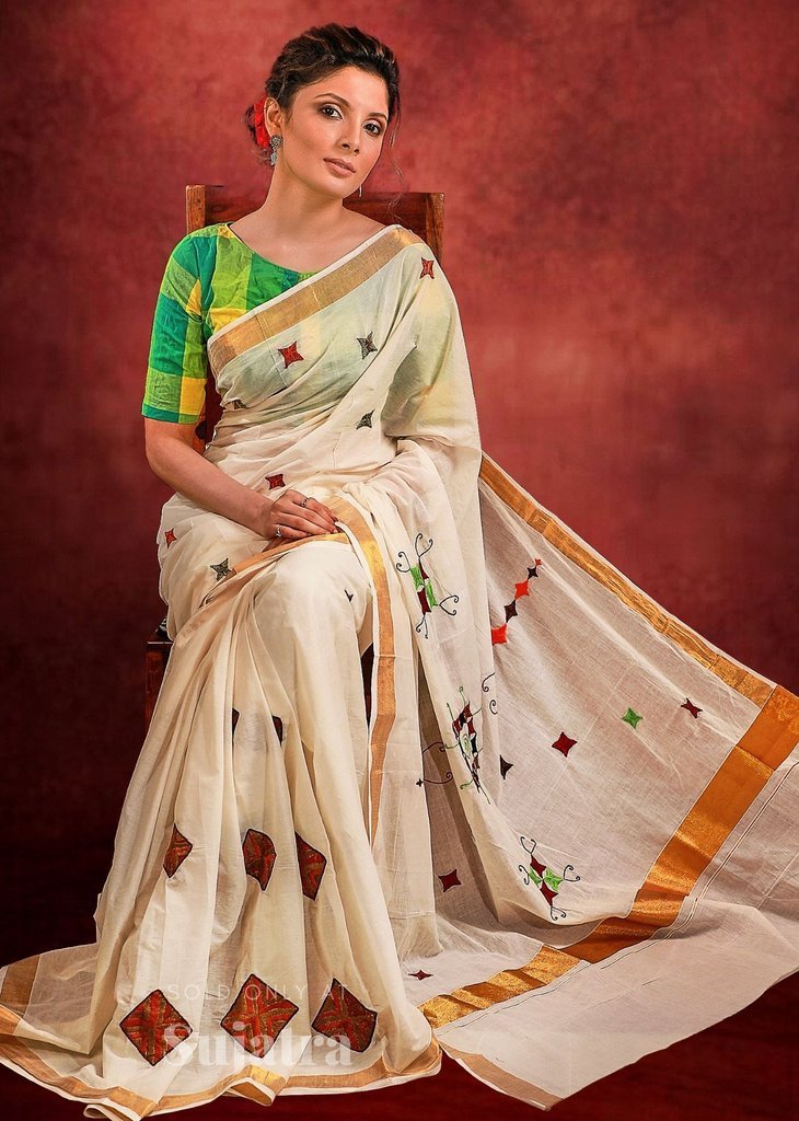 Exclusive cotton saree with designer embroidered motifs