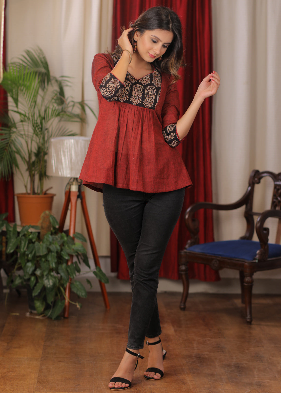 Stylish Ajrakh combination maroon Top