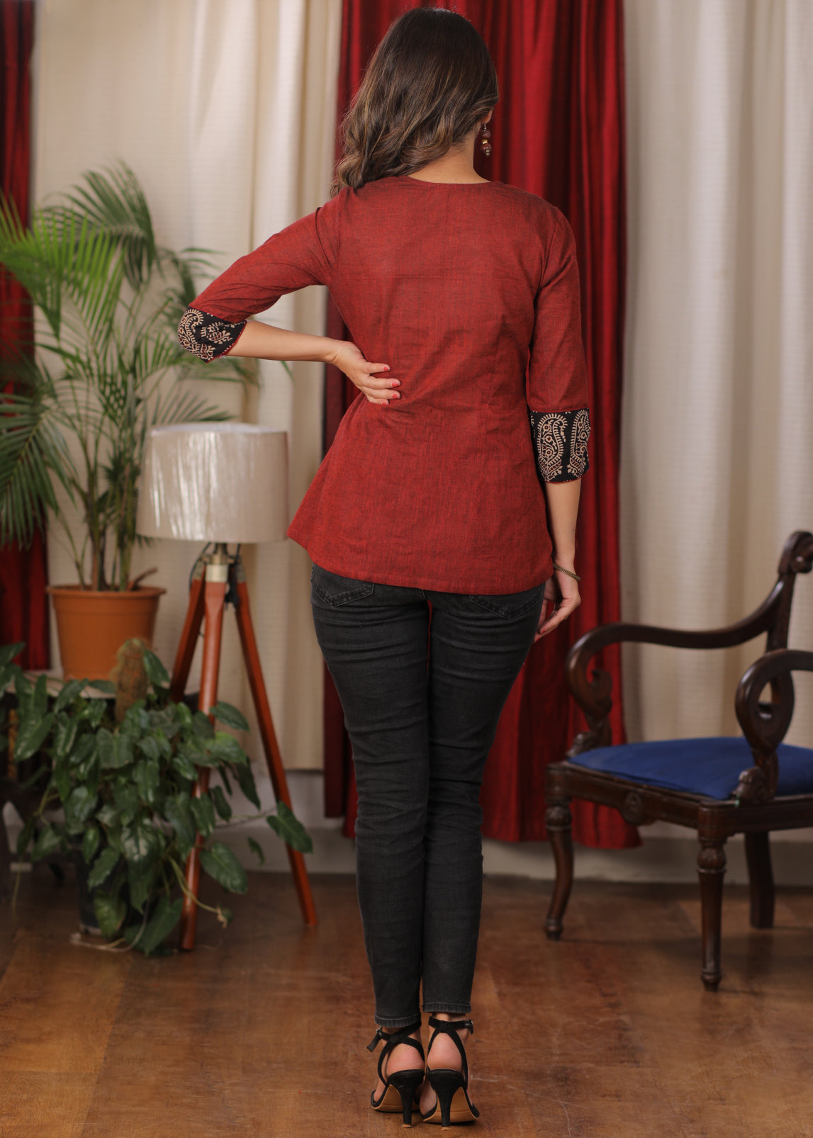 Stylish Ajrakh combination maroon Top