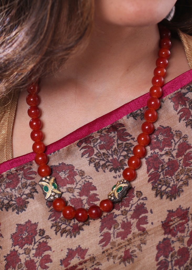 Exclusive glass bead neckpiece with semi precious stones - Sujatra