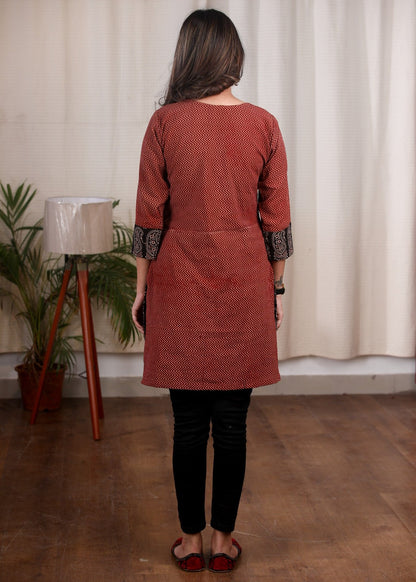 Exclusive Ajrakh paisley printed combination tunic