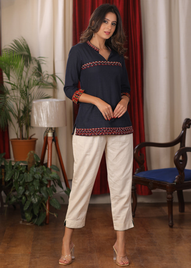 Blue cotton Top with beautiful embroidery