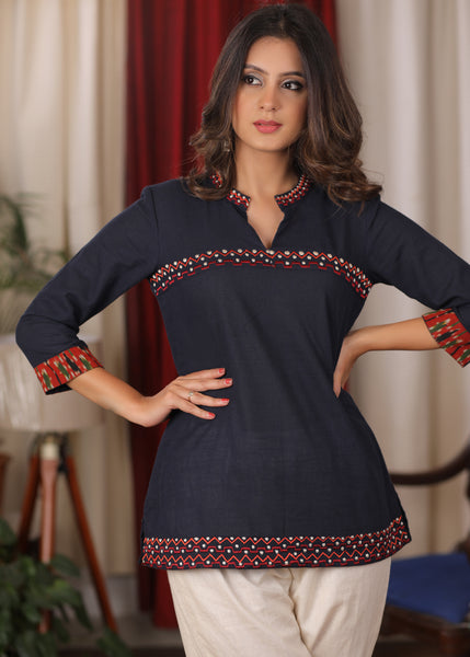 Blue cotton Top with beautiful embroidery