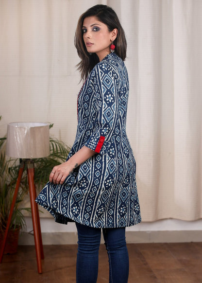 Exclusive Indigo combination cotton tunic
