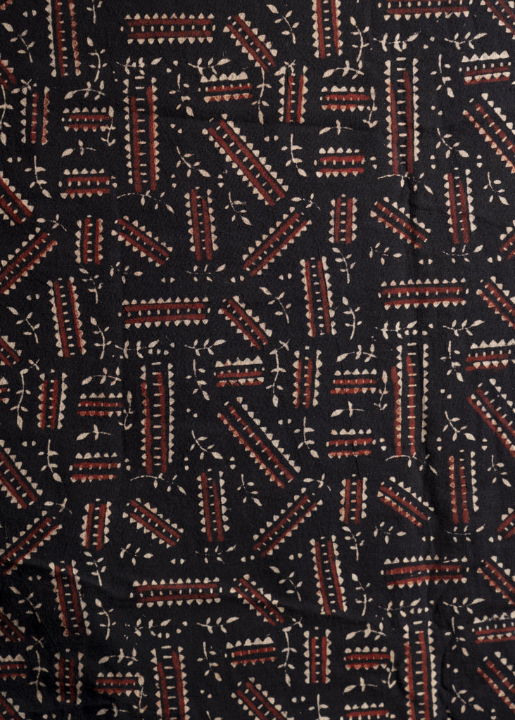 Black Cotton Ajrakh Geometric Print Fabric