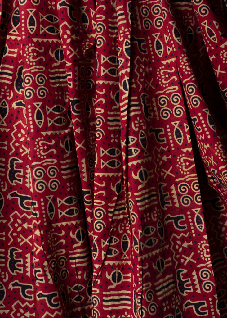 Animal Print Maroon Cotton Ajrakh Fabric
