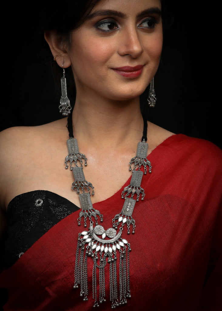 German Silver Oxidised necklace with matching jhumkas