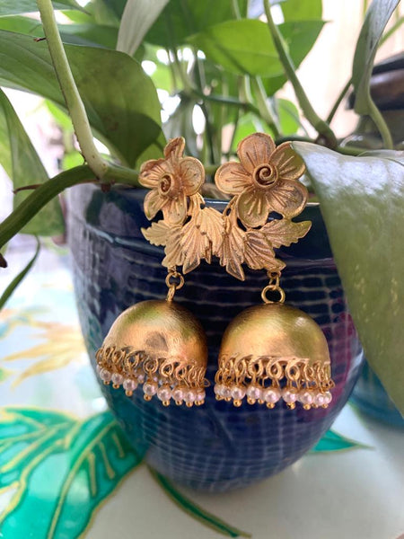 Exclusive golden Jaipuri jhumka with floral work