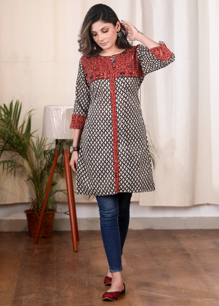 Exclusive Ajrakh combination cotton tunic