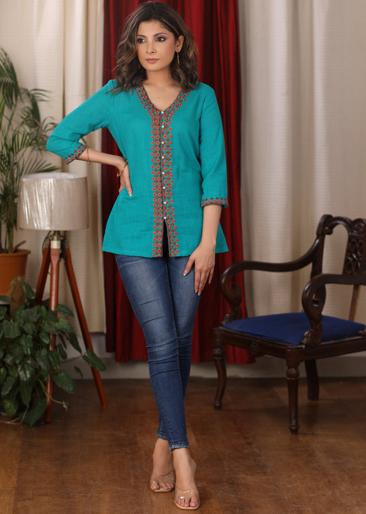 Beautiful Firozi Top with elegant embroidery