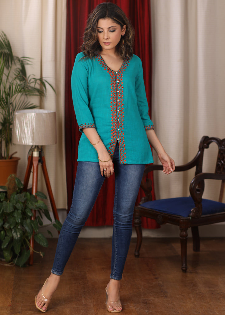Beautiful Firozi Top with elegant embroidery