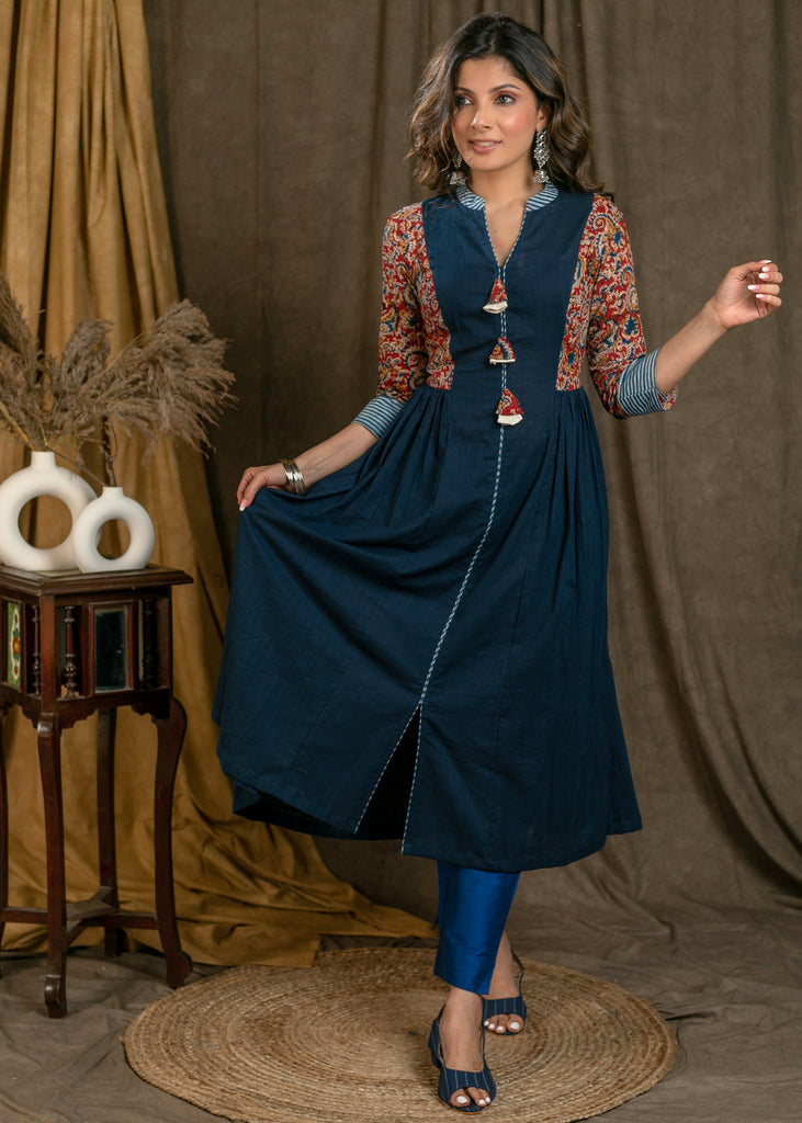 Buy Dark Blue Rayon Embroidered Kurti | Party Wear Kurtis