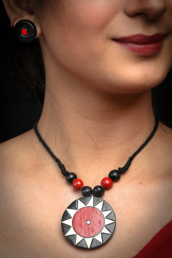Red & Black terracotta neck piece with earrings