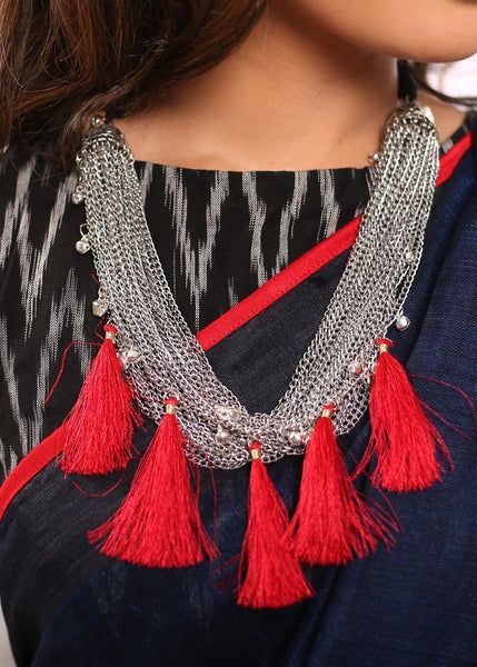 Metallic chain with  ghungroo & tessels neck piece - Sujatra