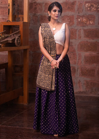 Exclusive purple Bandhej & Ajrakh combination cotton saree